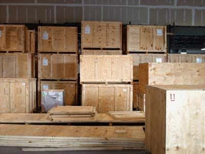 packing crates stacked in a building